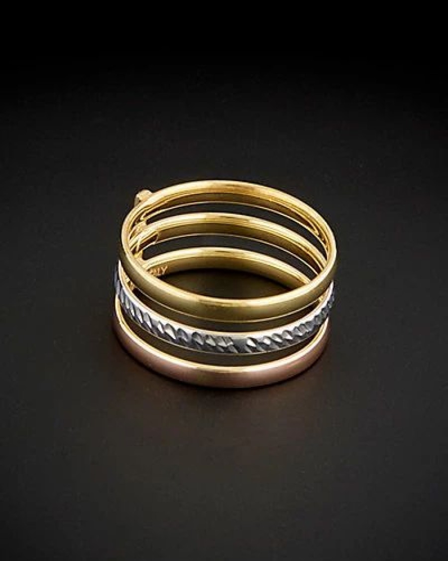 Rings * | 14K Italian Gold Tri-Tone Triple Band Ring Women