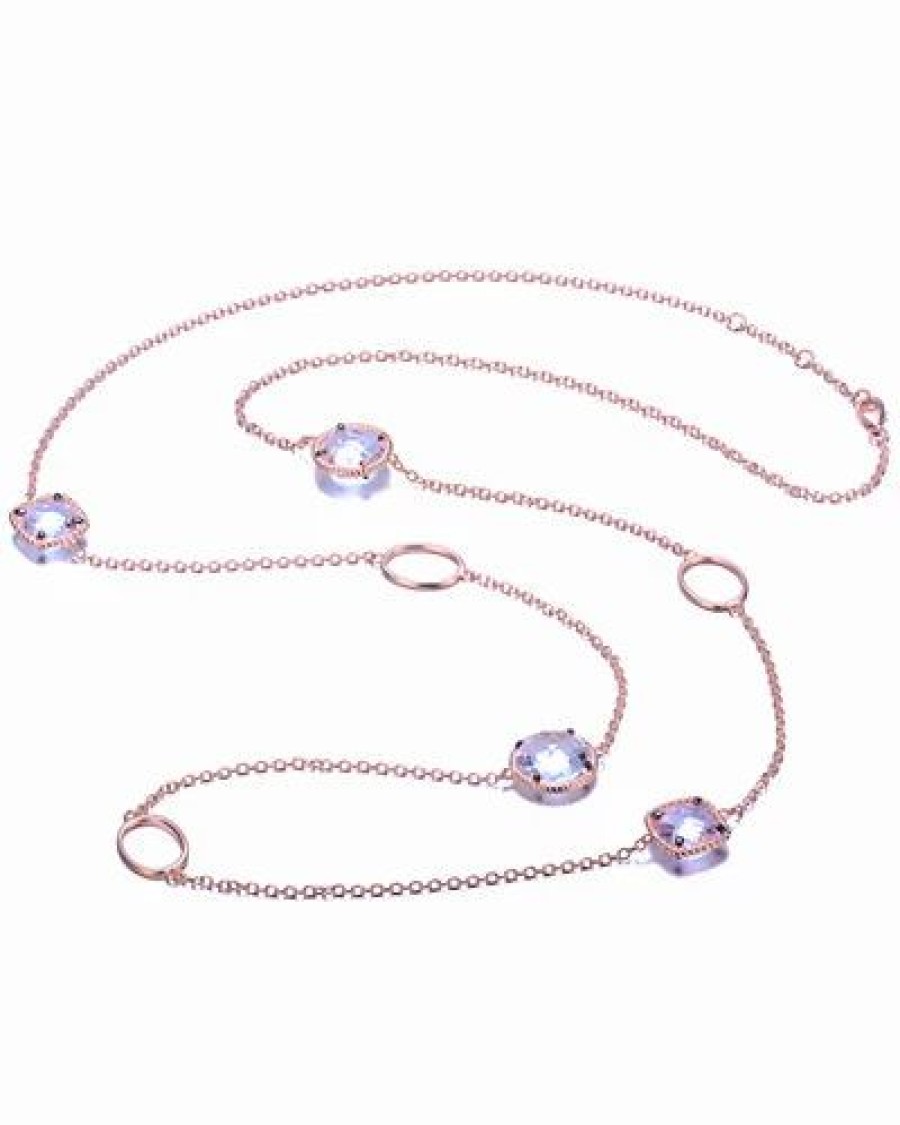 Necklaces * | Genevive 14K Rose Gold Vermeil Cz 30In Station Necklace Women