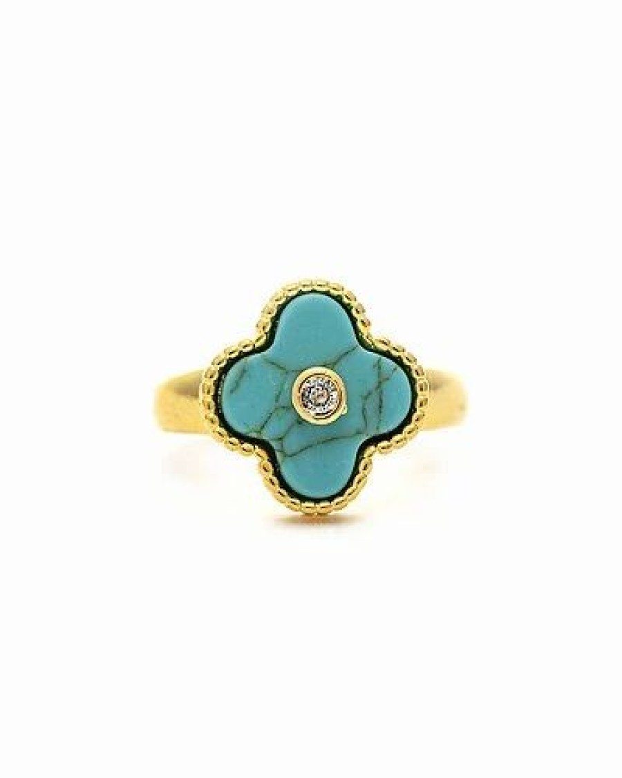 Rings * | Rivka Friedman 14K Plated Turquoise Flower Ring Women