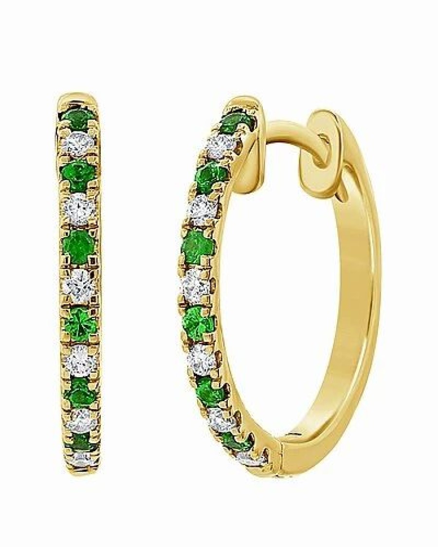 Earrings * | Sabrina Designs 14K 0.28 Ct. Tw. Diamond & Tsavorite Huggie Earrings Women