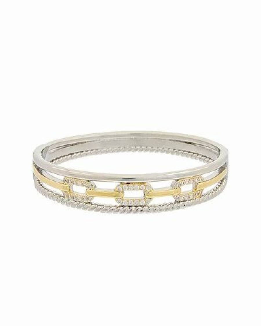 Bracelets * | Juvell 18K Two-Tone Plated Cz Cuff Bangle Bracelet Women