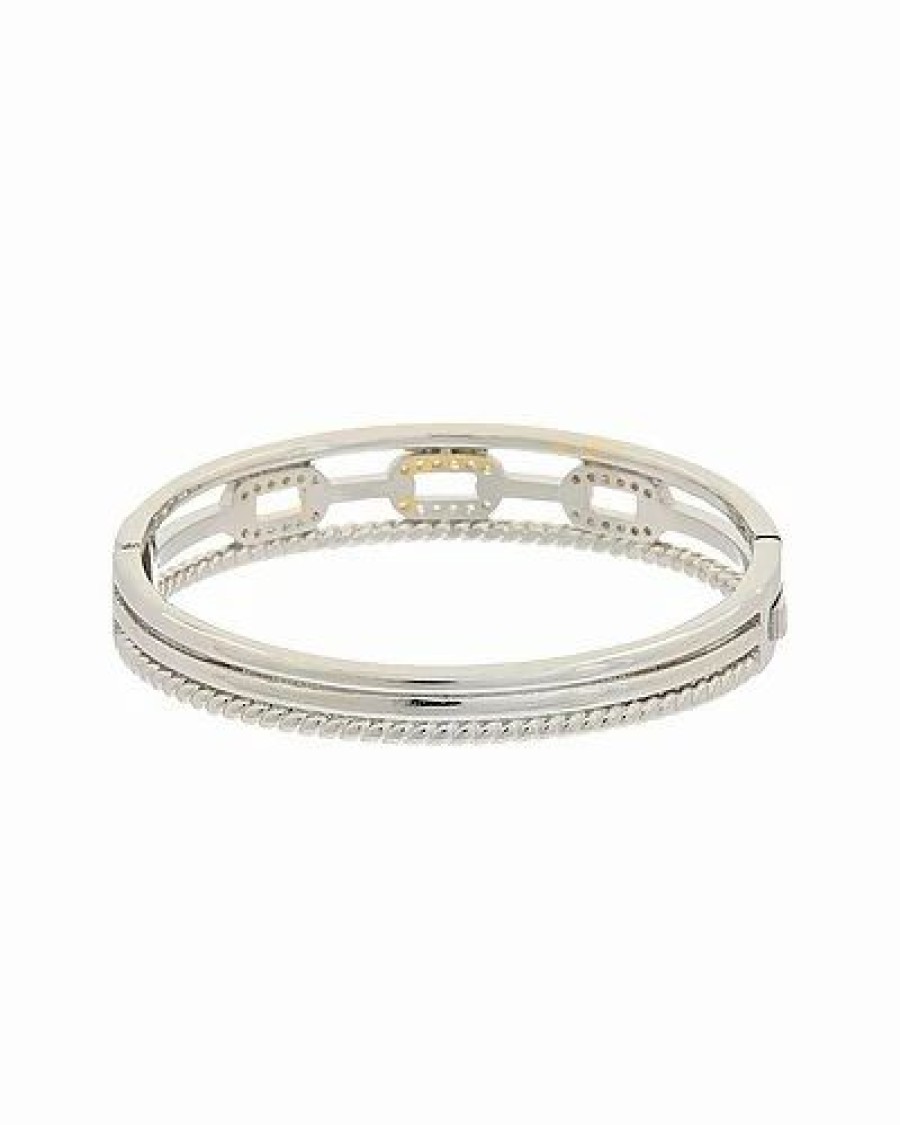 Bracelets * | Juvell 18K Two-Tone Plated Cz Cuff Bangle Bracelet Women