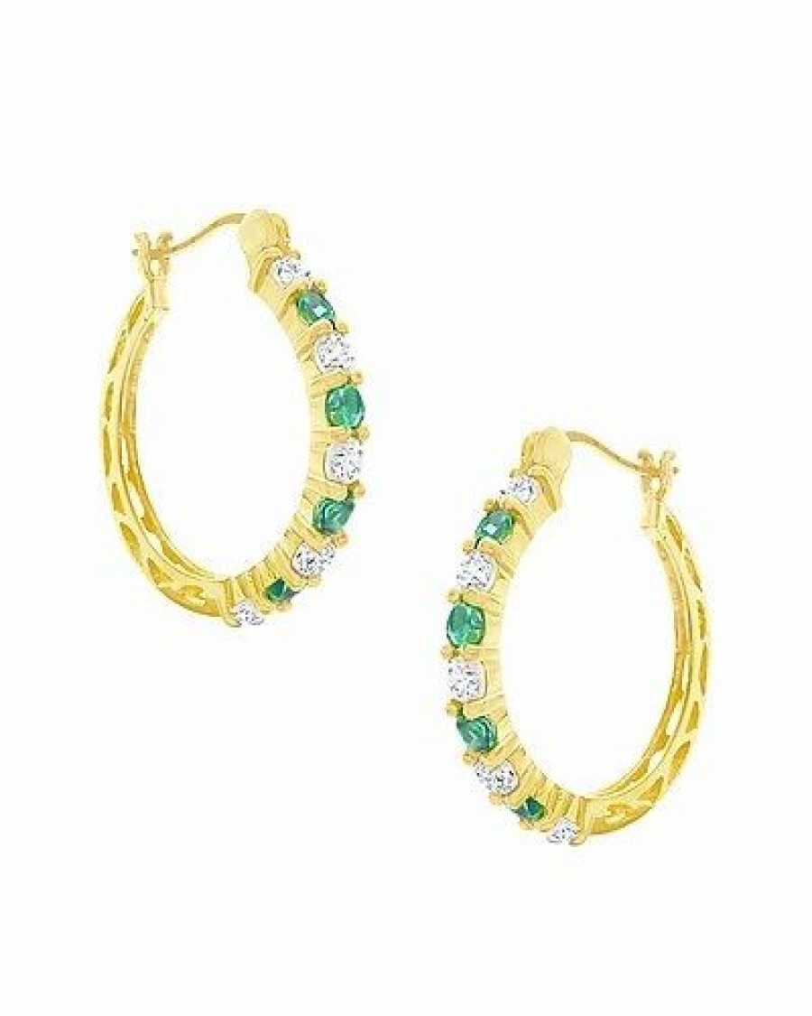 Earrings * | Savvy Cie 18K Over Silver Cz Hoops Women