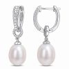 Earrings * | Rina Limor Silver 8-8.5Mm Pearl Drop Hoop Clip-On Earrings Women