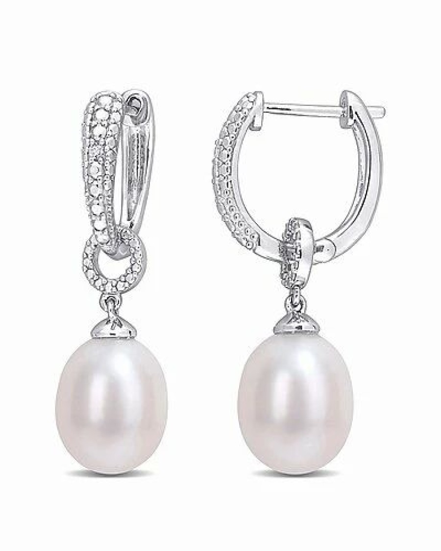 Earrings * | Rina Limor Silver 8-8.5Mm Pearl Drop Hoop Clip-On Earrings Women