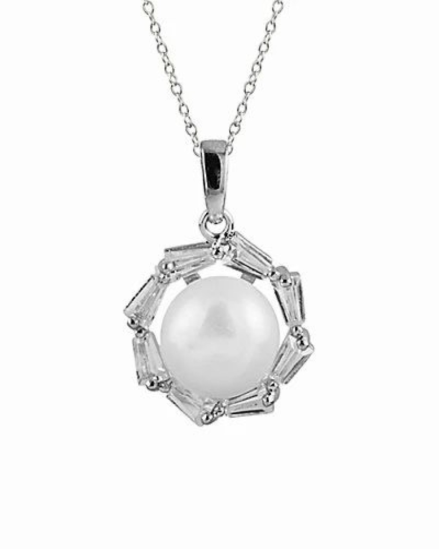 Necklaces * | Splendid Pearls Rhodium Plated 9.5-10Mm Pearl & Cz Necklace Women