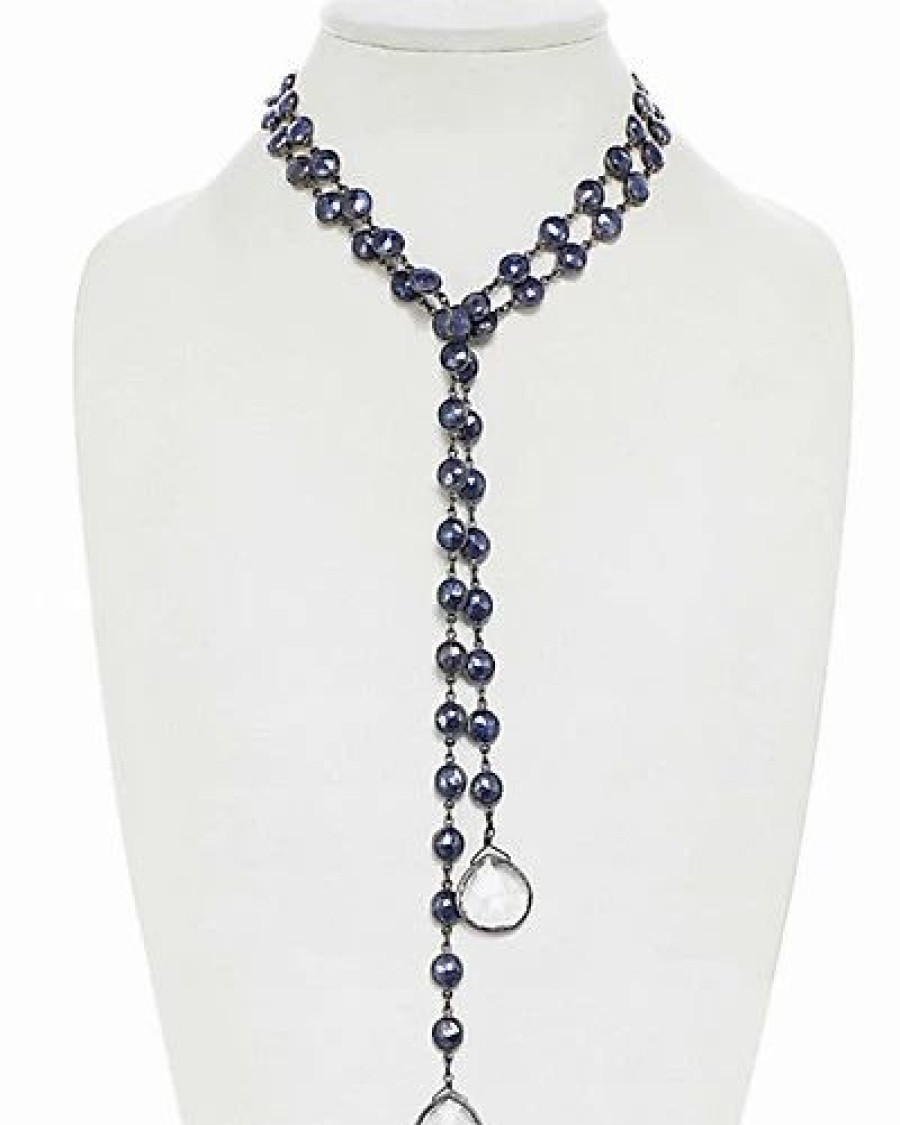 Necklaces * | Rachel Reinhardt Silver Blue Chalcedony Bezel Lariat Necklace Women