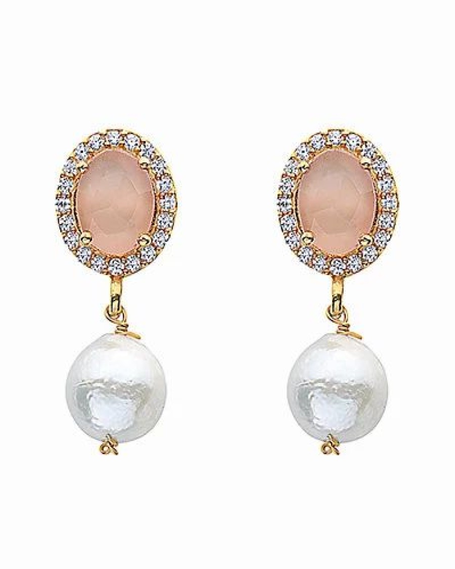 Earrings * | Forever Creations Usa Inc. Gold Over Silver 4.00 Ct. Tw. Rose Quartz, & Pearl Earrings Women