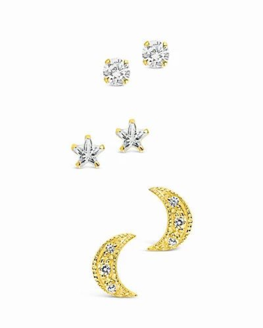 Earrings * | Sterling Forever 14K Over Silver Cz Crescent Star Stud Set Women