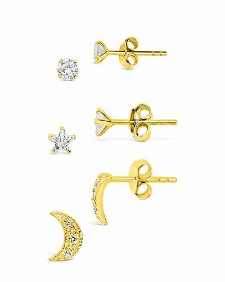 Earrings * | Sterling Forever 14K Over Silver Cz Crescent Star Stud Set Women