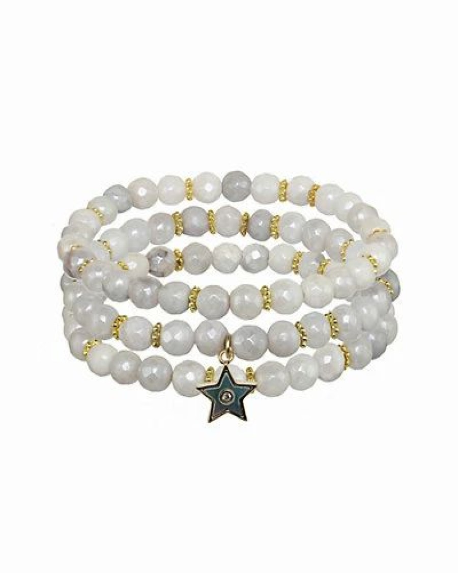 Bracelets * | Rachel Reinhardt 14K Plated Silverite & Enamel Set Of 3 Stretch Bracelets Women