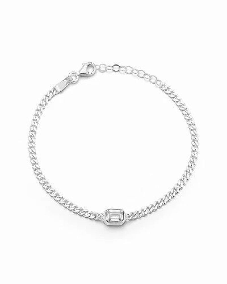 Bracelets * | Chloe And Madison And Madison Silver Cz Curb Bracelet Set Women