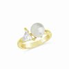 Rings * | Sterling Forever 14K Plated 8Mm Pearl Cz Dara Toi Et Moi Ring Women