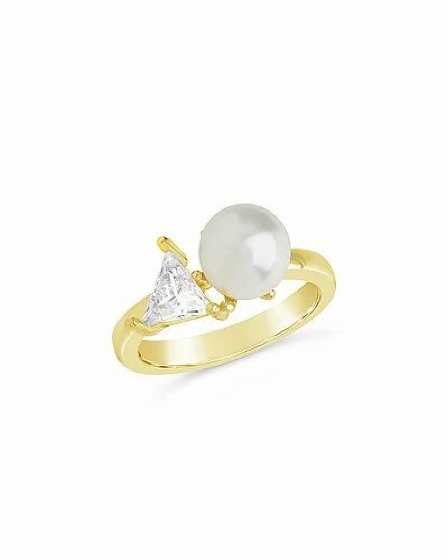 Rings * | Sterling Forever 14K Plated 8Mm Pearl Cz Dara Toi Et Moi Ring Women