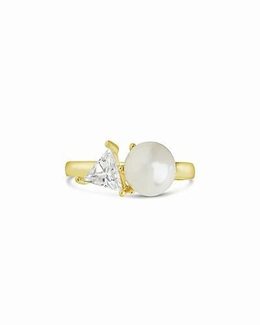 Rings * | Sterling Forever 14K Plated 8Mm Pearl Cz Dara Toi Et Moi Ring Women