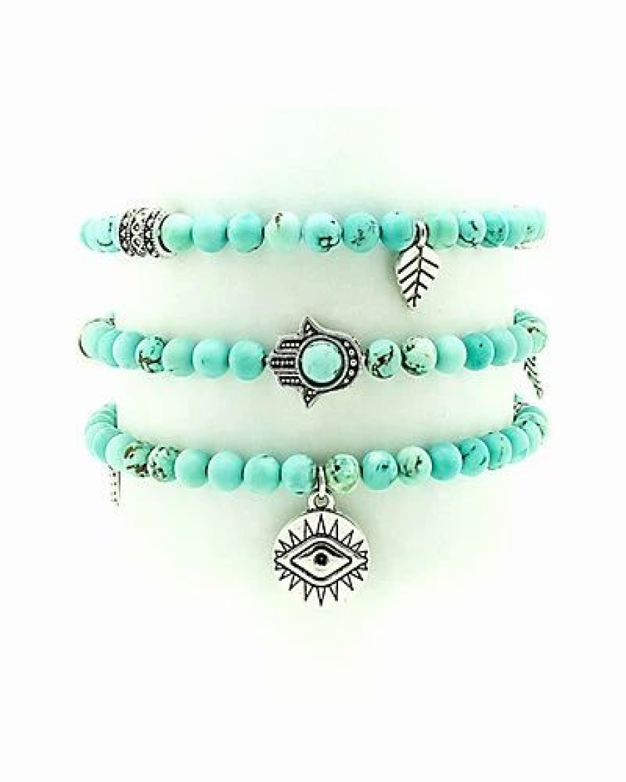 Bracelets * | Eye Candy La Os Angeles Luxe Collection Hamsa Evil Eye Set Of 3 Bracelets Women