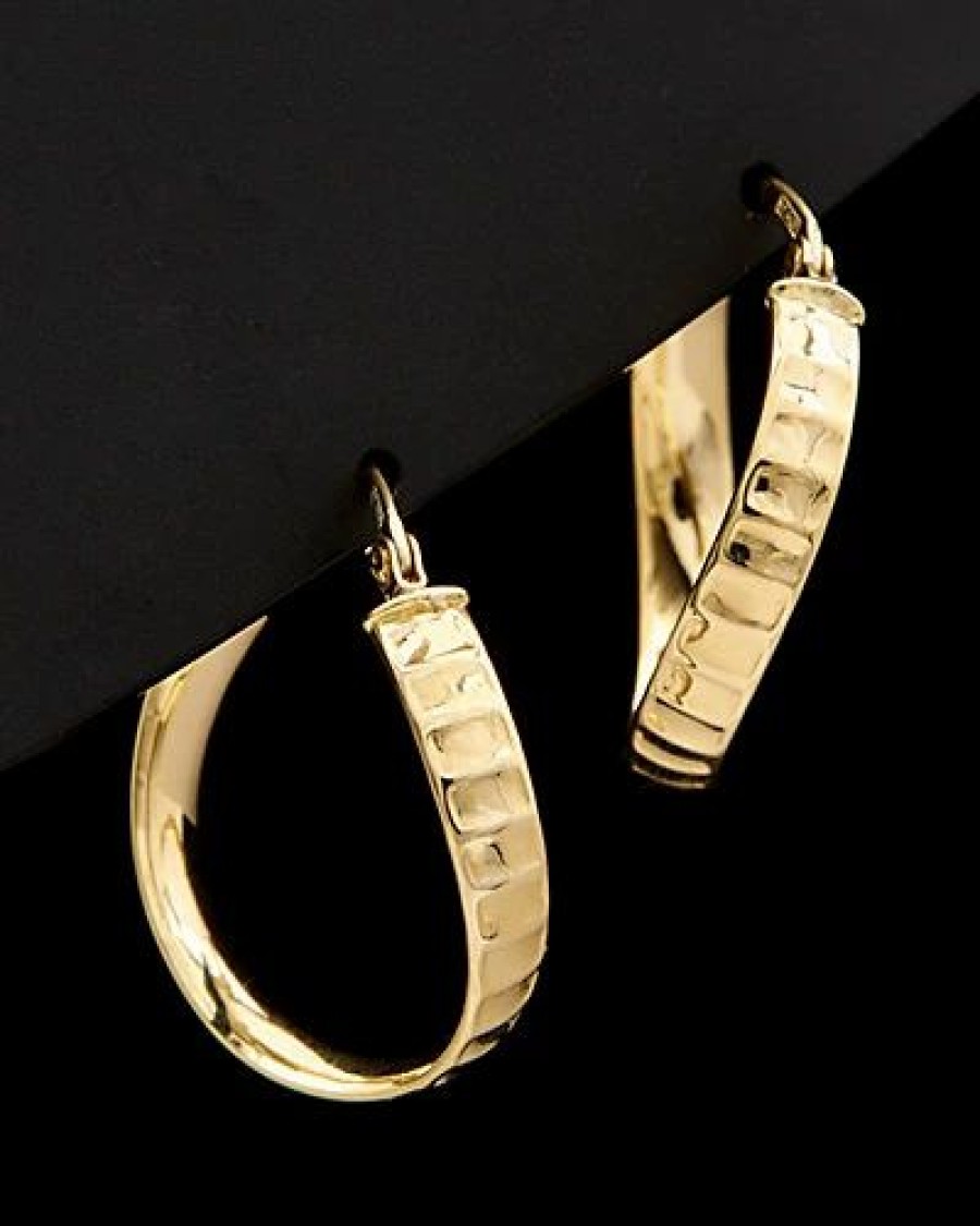 Earrings * | 14K Italian Gold Ripple & Twist Hoops Women