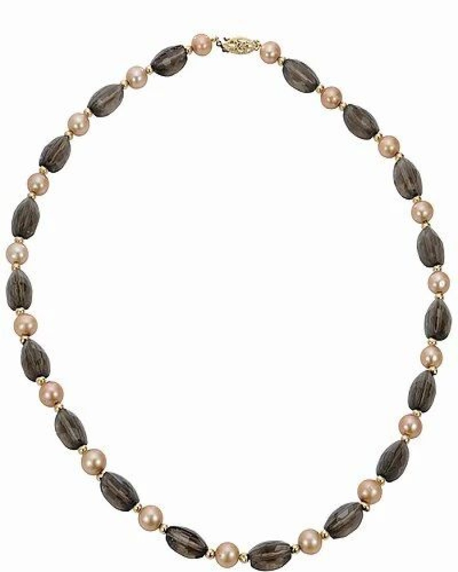 Necklaces * | Imperial Pearls 14K Smoky Quartz 7-7.5Mm Freshwater Pearl Necklace Women