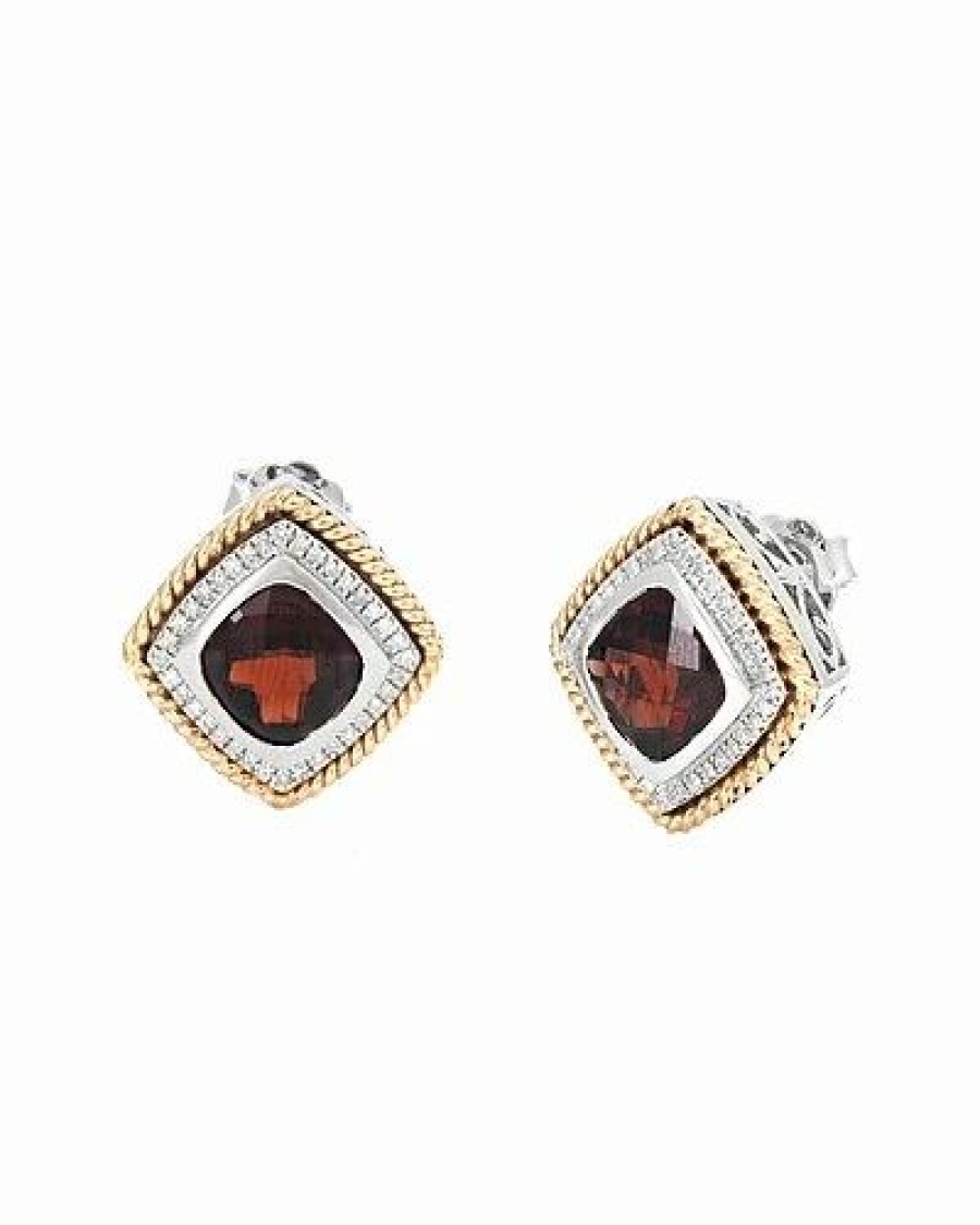 Earrings * | Gemstones 14K & Silver 5.44 Ct. Tw. Diamond & Garnet Earrings Women