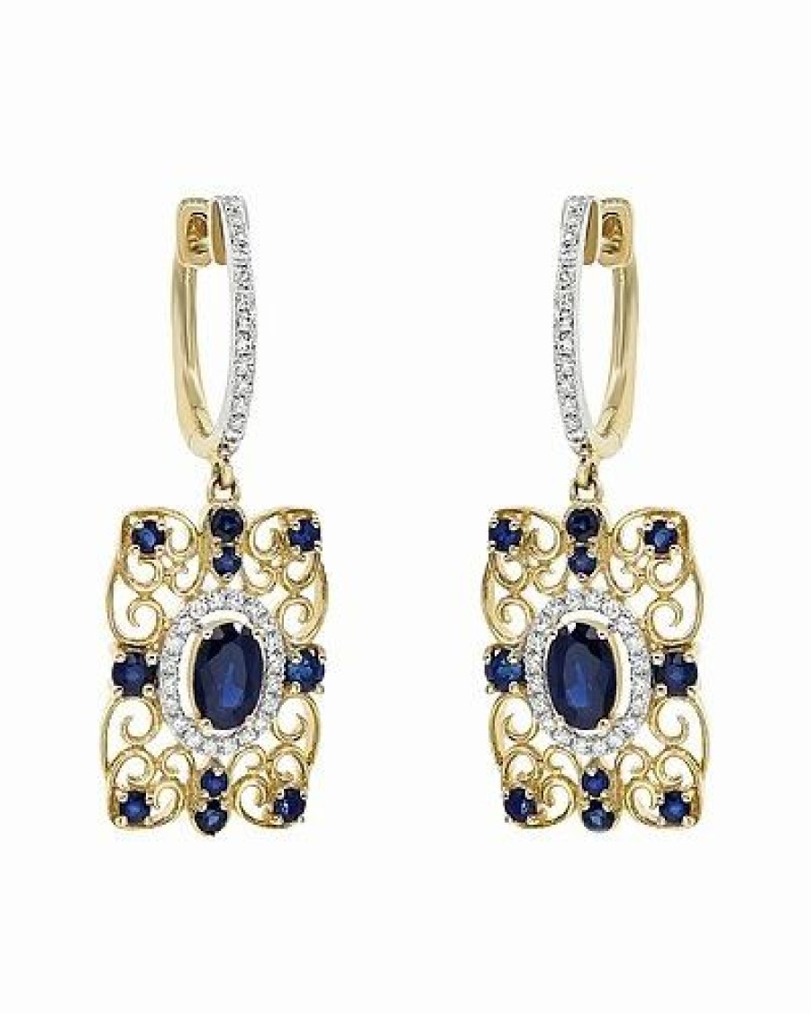 Earrings * | Monary 14K 2.36 Ct. Tw. Diamond & Sapphire Earrings Women