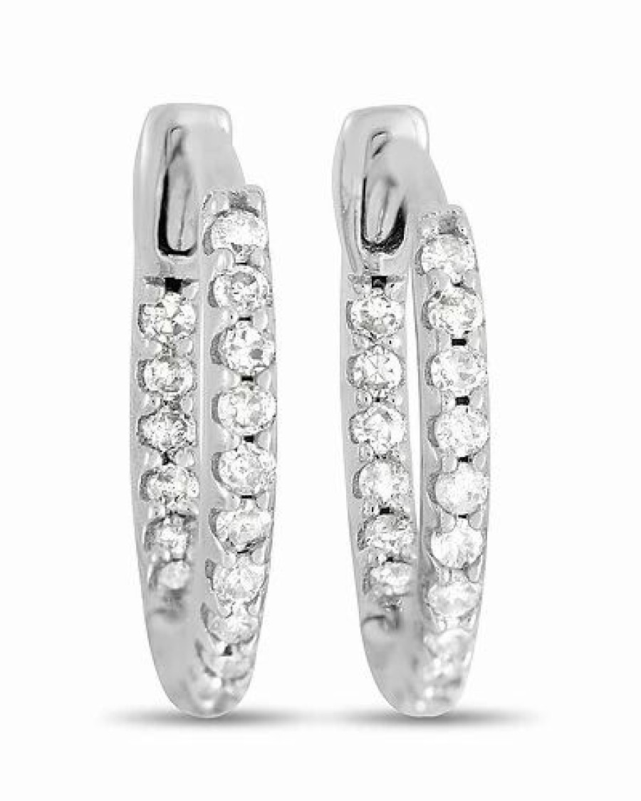 Earrings * | Diamond Select Cuts 14K 0.15 Ct. Tw. Diamond Small Inside Out Hoops Women