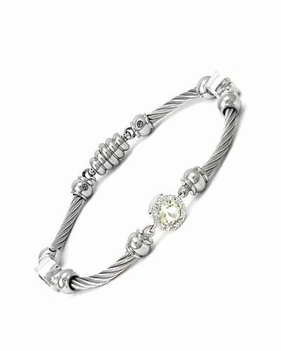 Bracelets * | Gemstones Silver & Steel 2.35 Ct. Tw. Diamond & Lemon Quartz Bracelet Women