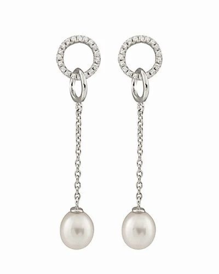 Earrings * | Splendid Pearls Ver 7.5-8Mm Freshwater Pearl & Cz Earrings Women