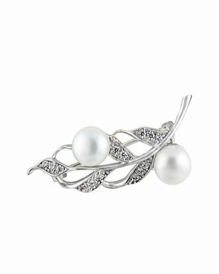 Pins * | Splendid Pearls Rhodium Over Silver 8-9Mm Pearl Brooch Women