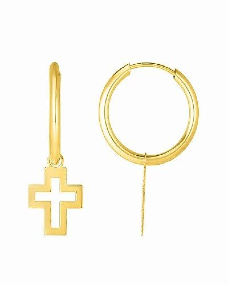 Earrings * | 14K Italian Gold Cross Earrings Women