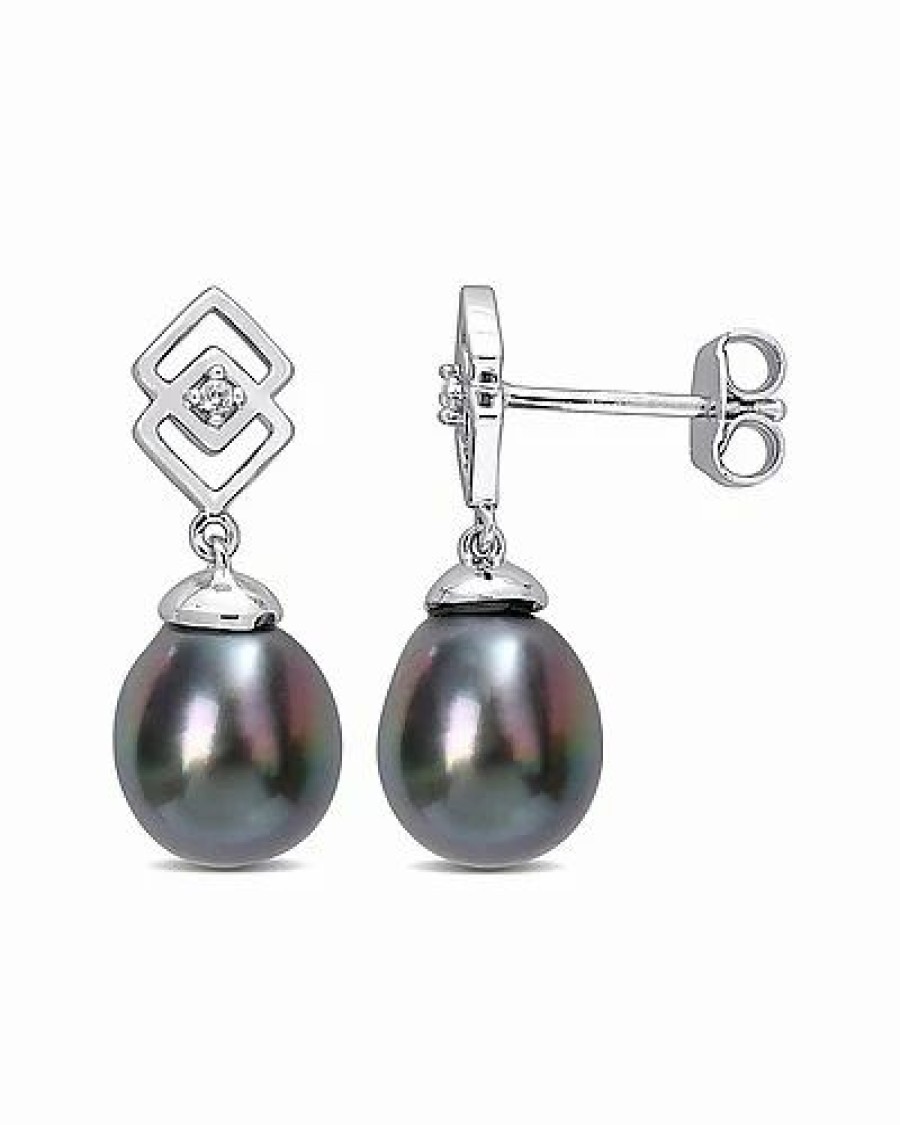 Earrings * | Rina Limor Silver White Topaz 8-9Mm Pearl Earrings Women