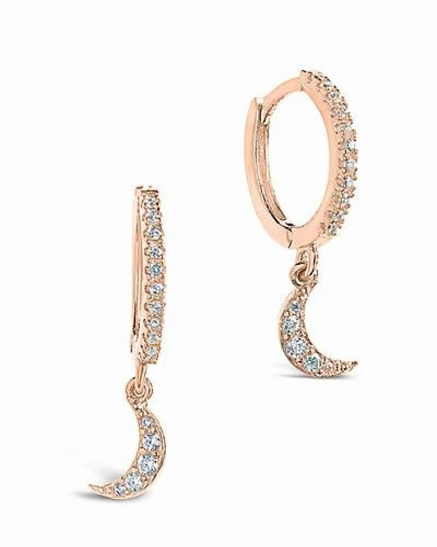 Earrings * | Sterling Forever 14K Rose Gold Vermeil Cz Crescent Micro Hoops Women