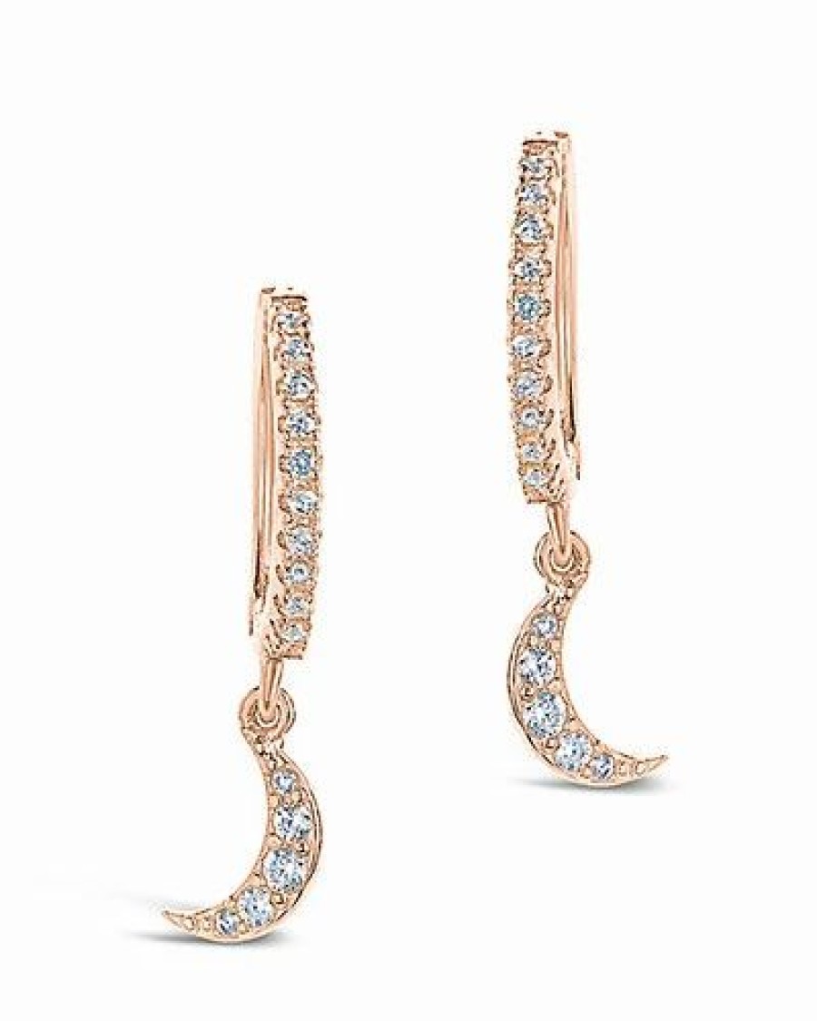 Earrings * | Sterling Forever 14K Rose Gold Vermeil Cz Crescent Micro Hoops Women