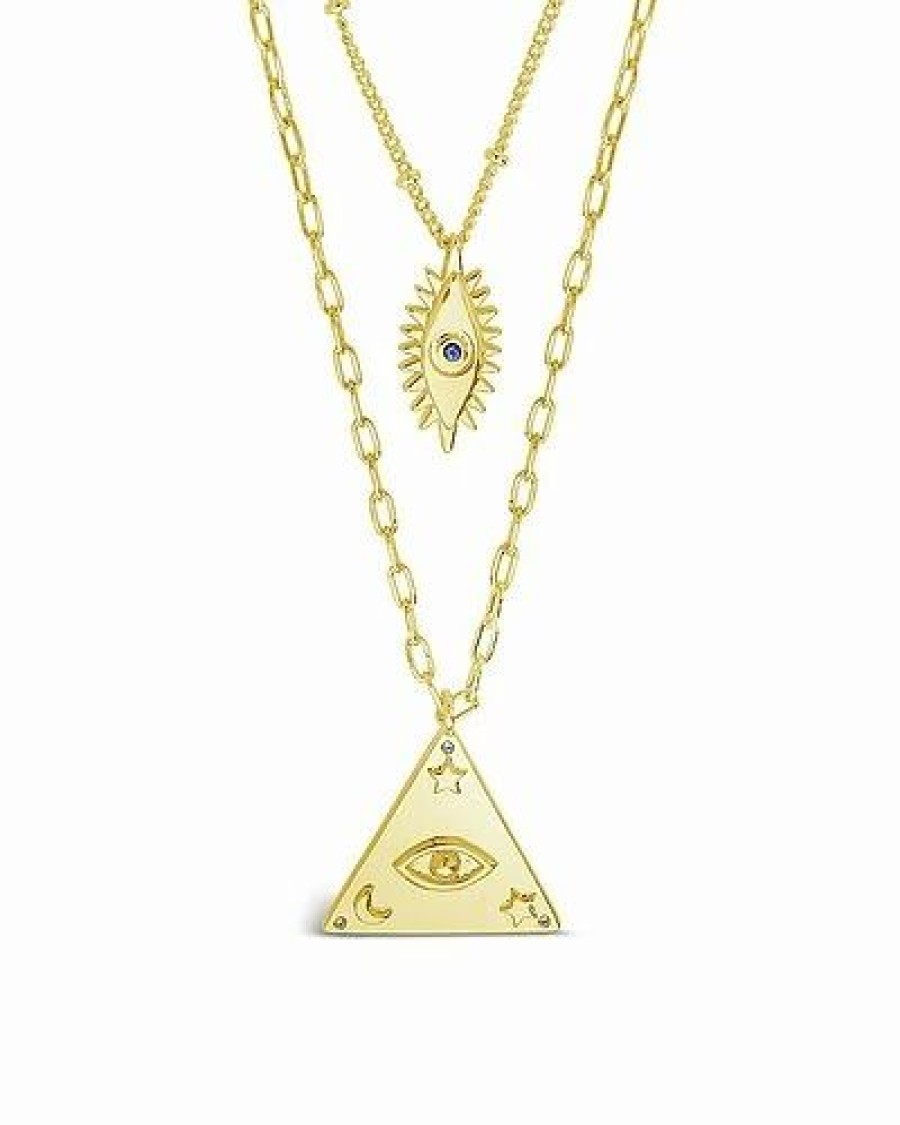 Necklaces * | Sterling Forever 14K Plated Cz Evil Eye Layered Set Of 2 Necklace Women