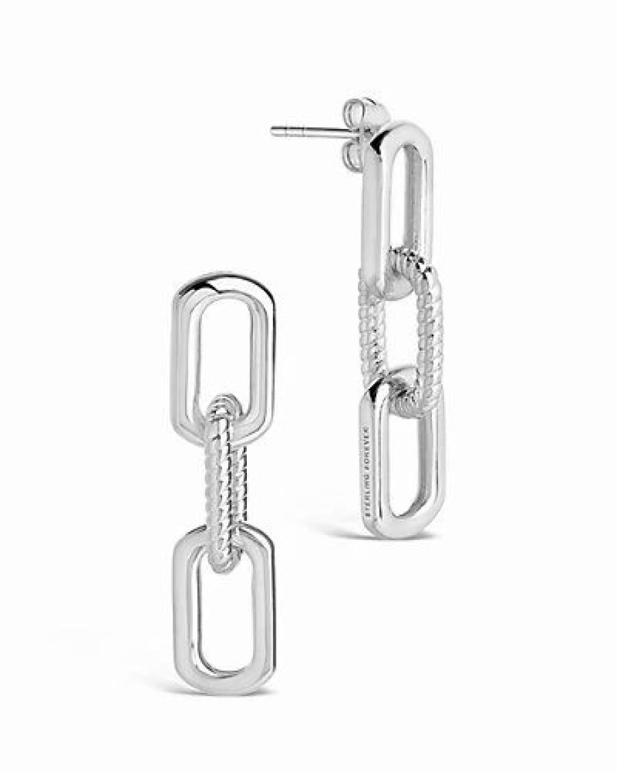 Earrings * | Sterling Forever Rhodium Plated Triple Link Dangle Earrings Women