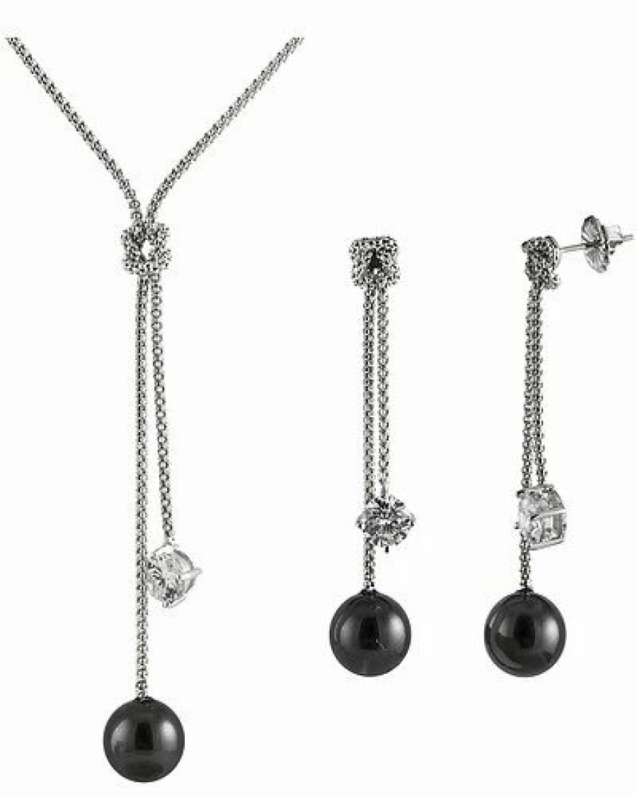 Necklaces * | Splendid Pearls Rhodium Plated 10-11Mm Pearl Cz Necklace & Earrings Set Women