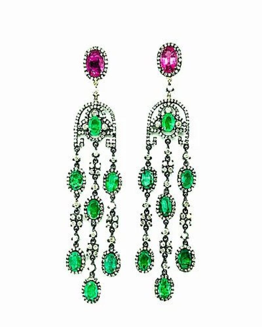 Earrings * | Arthur Marder Fine Jewelry 14K & Silver 14.75 Ct. Tw. Diamond & Gemstone Drop Earrings Women