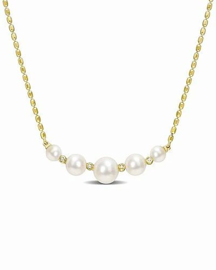 Necklaces * | Rina Limor 18K Over Silver White Topaz 4.5-8Mm Pearl Necklace Women