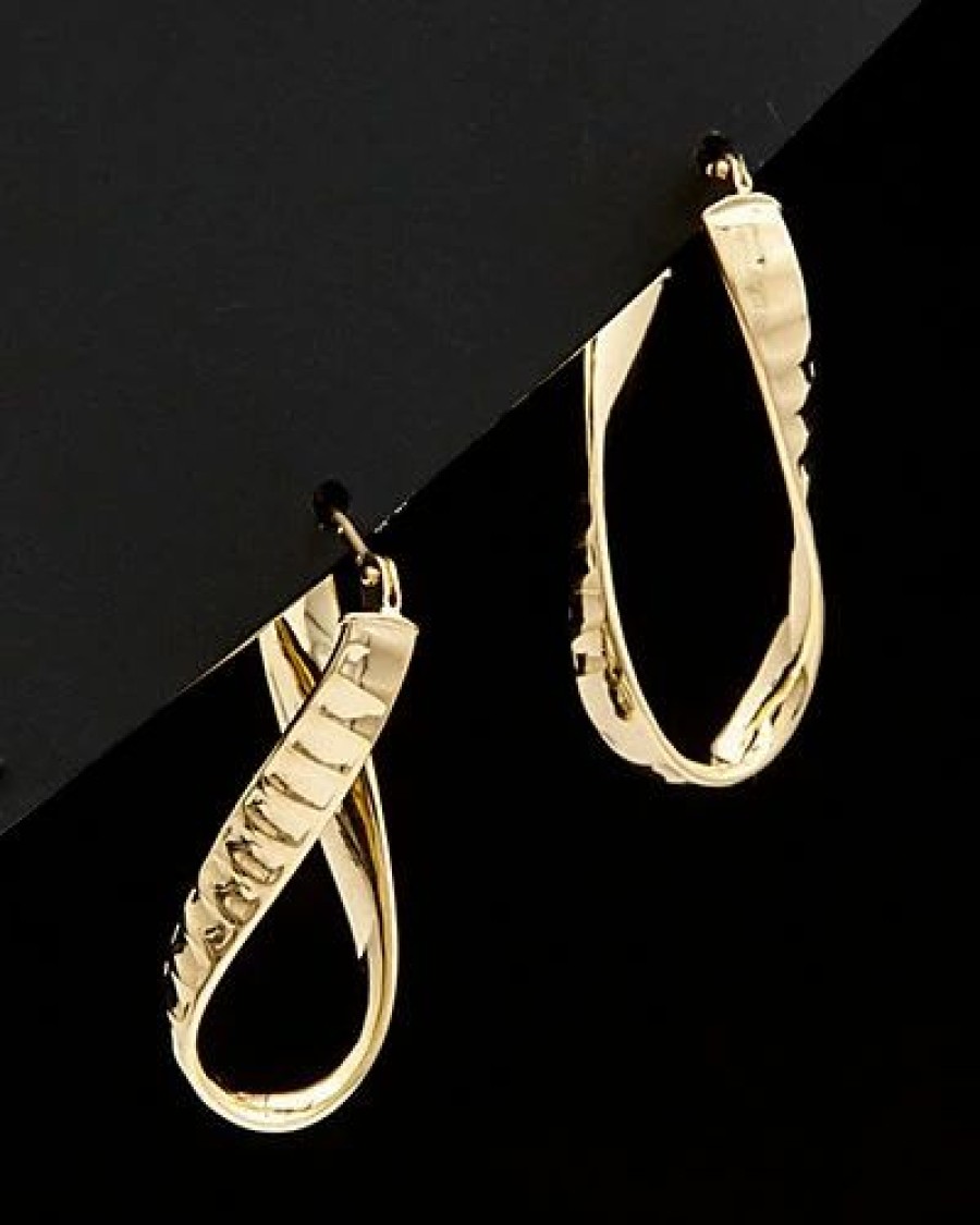 Earrings * | 14K Italian Gold Scalloped Twisted Oval Hoops Women