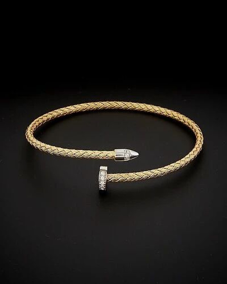 Bracelets * | Meshmerise 18K Over Silver Diamond Bangle Bracelet Women Yellow Gold White Gold