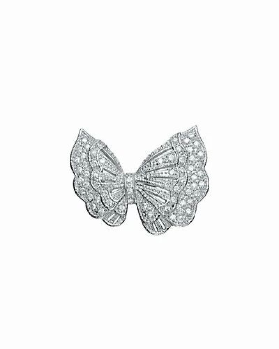 Pins * | Genevive Silver Cz Butterfly Pin Women