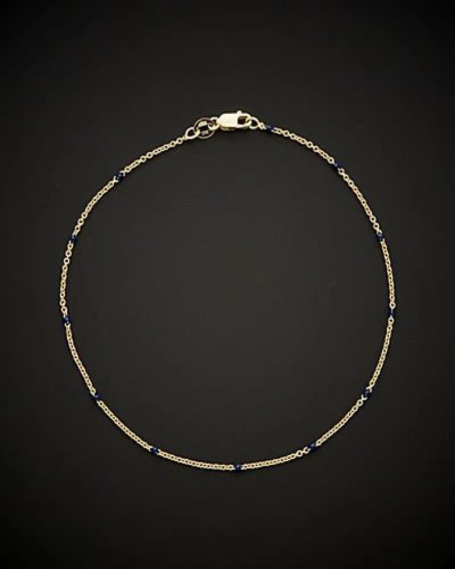 Bracelets * | 14K Italian Gold Blue Enamel Anklet Women