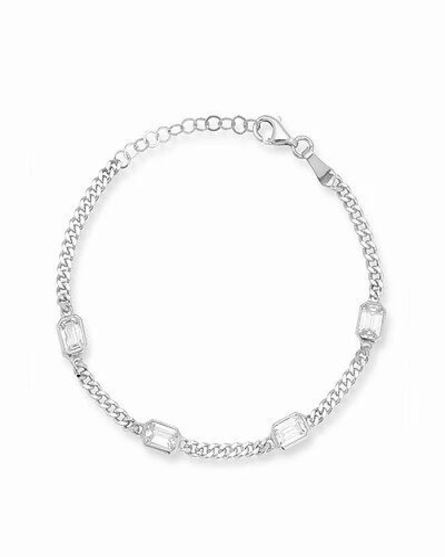 Bracelets * | Chloe And Madison And Madison Silver Cz Curb Bracelet Women