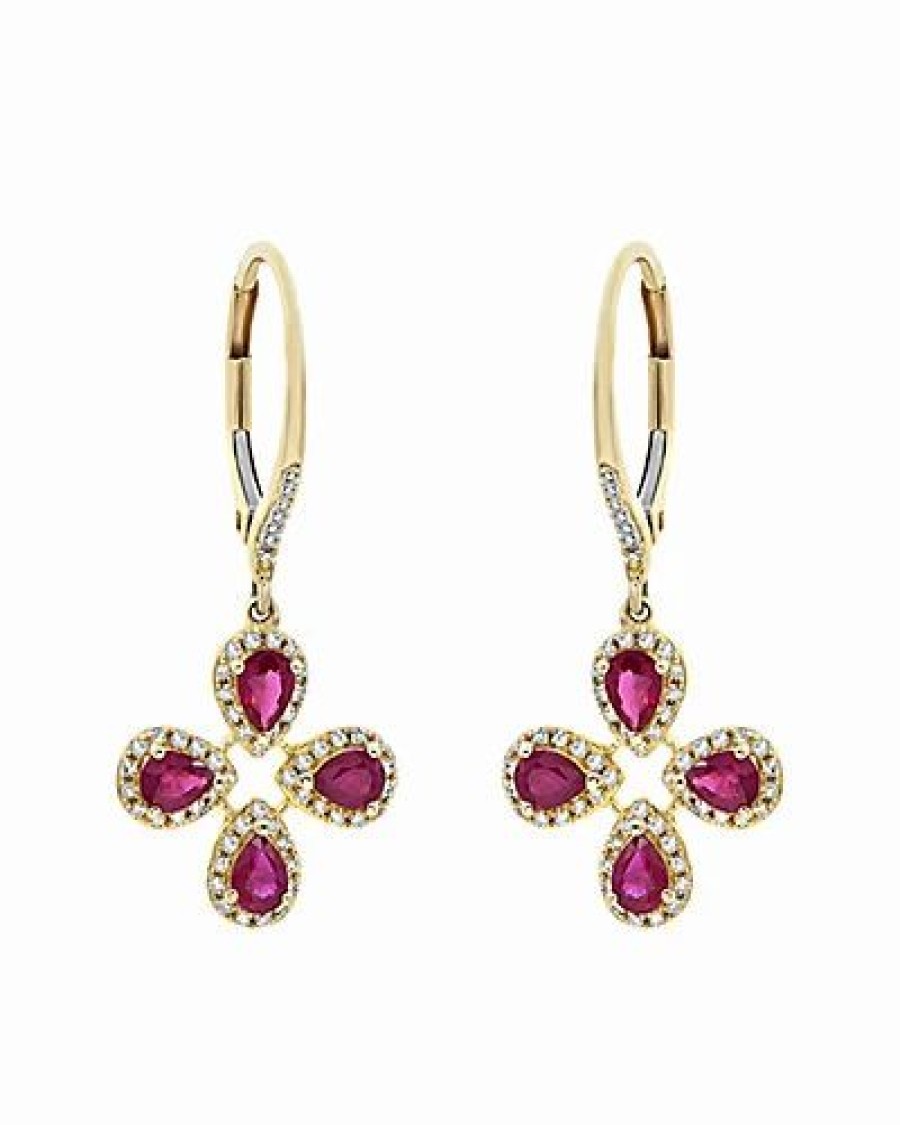 Earrings * | Diana M. Fine Jewelry 14K 1.57 Ct. Tw. Diamond & Ruby Earrings Women