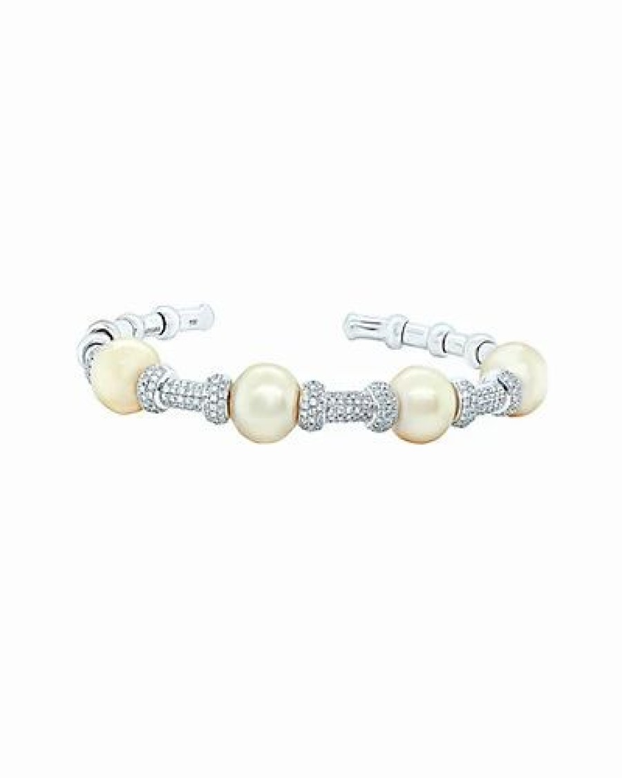 Bracelets * | Diana M. Fine Jewelry 18K 1.90 Ct. Tw. Diamond & 11.5Mm Pearl Bangle Women