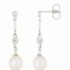 Earrings * | Masako Pearls Splendid Pearls 14K Diamond 7-7.5Mm Pearl Earrings Women