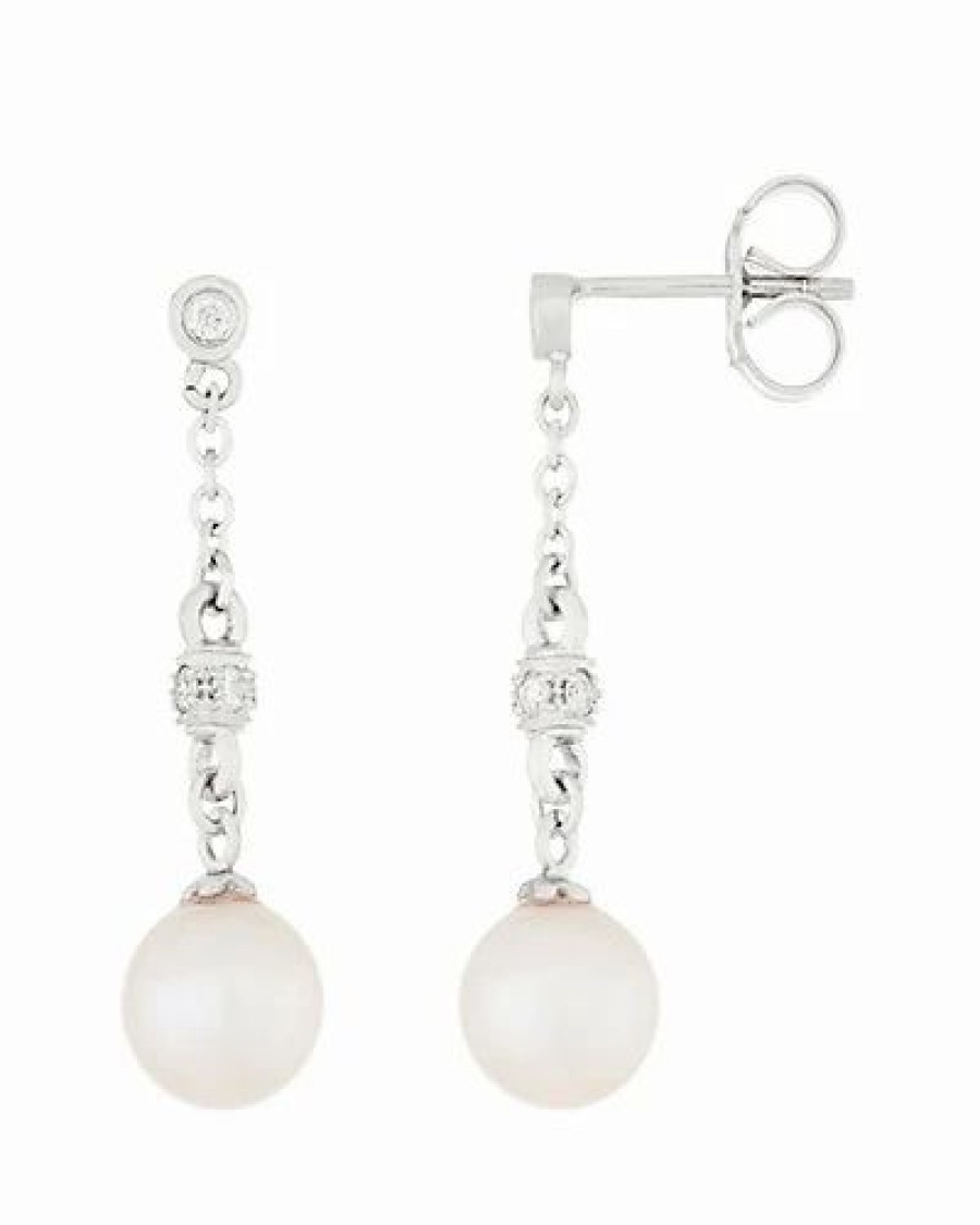 Earrings * | Masako Pearls Splendid Pearls 14K Diamond 7-7.5Mm Pearl Earrings Women