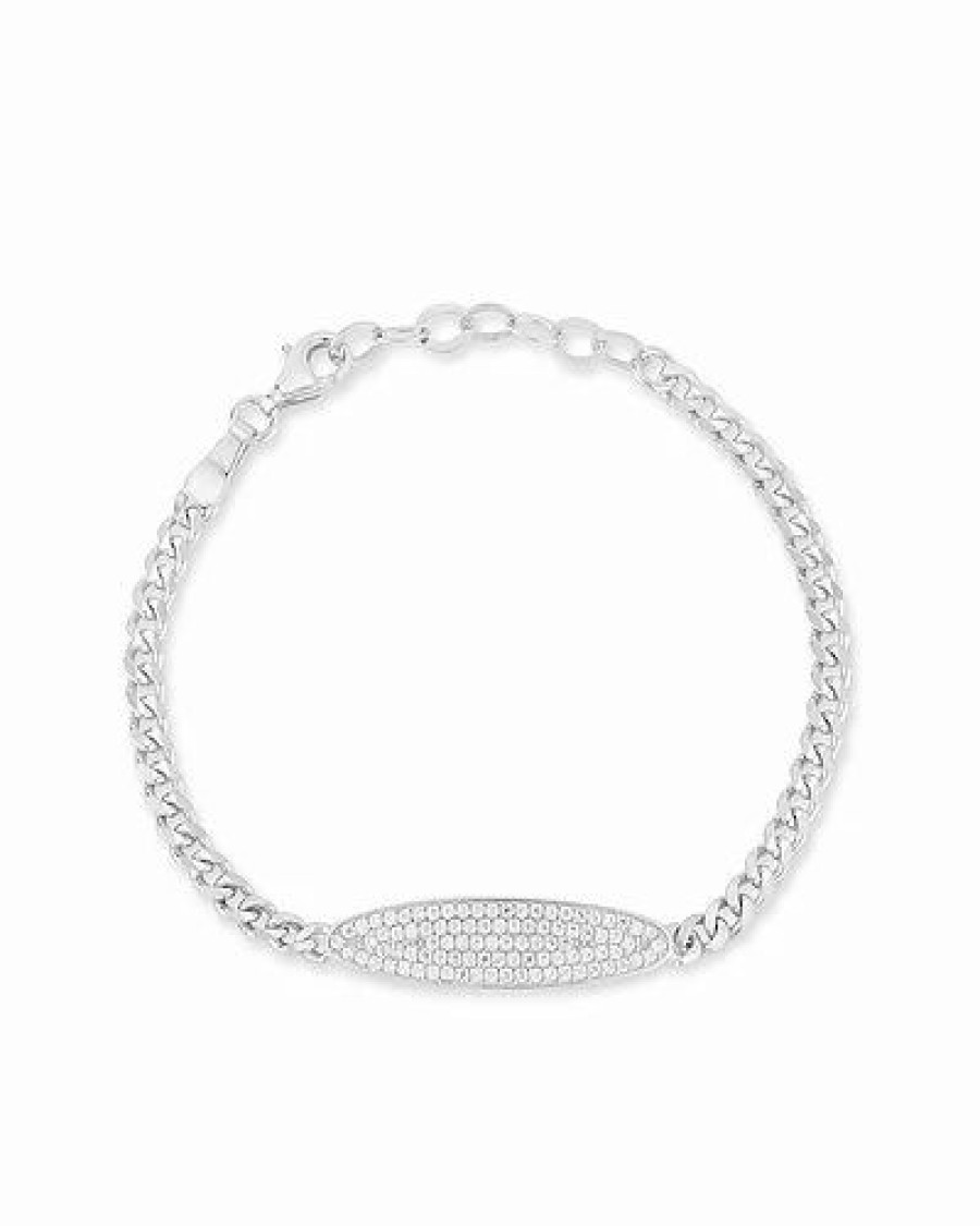 Bracelets * | Chloe And Madison And Madison Silver Cz Id Bar Bracelet Women