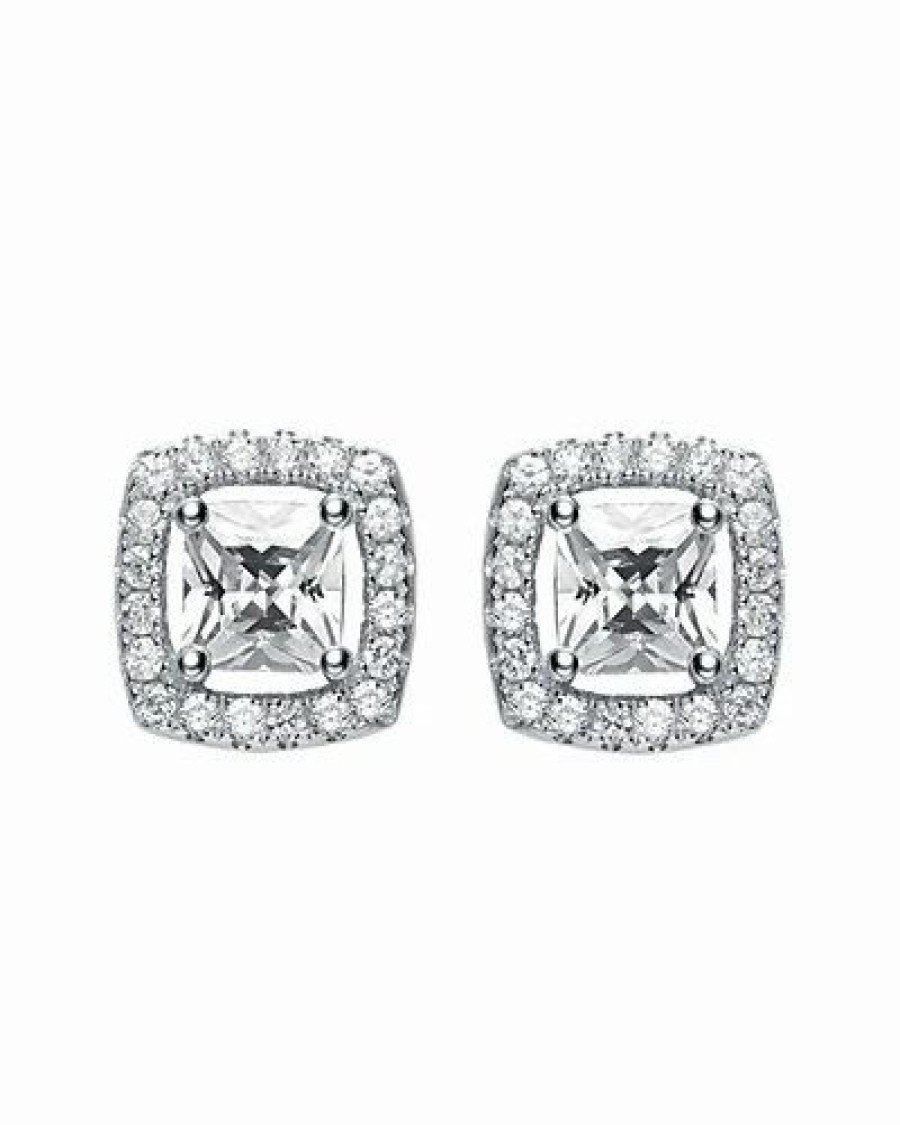 Earrings * | Genevive Silver Cz Studs Women