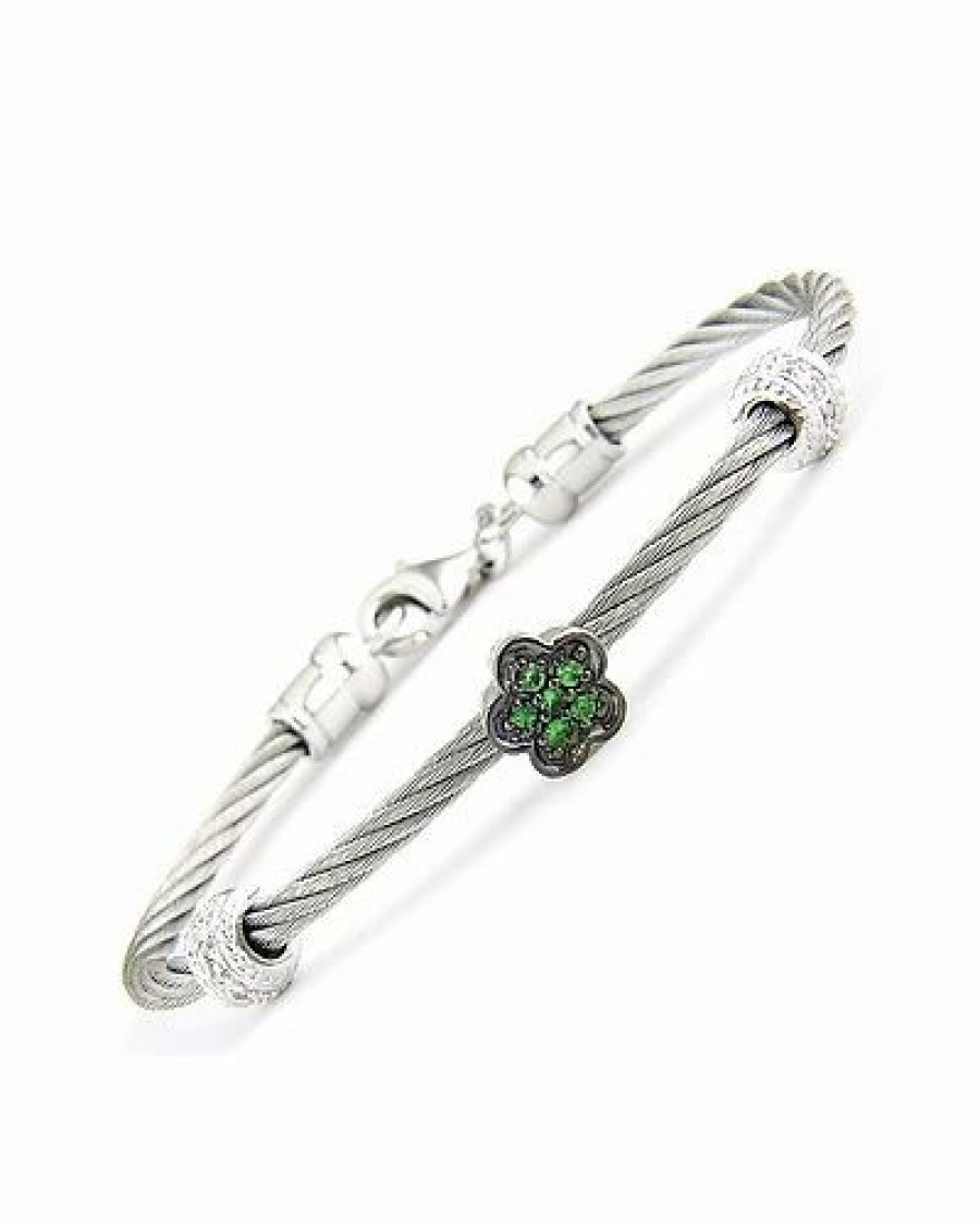 Bracelets * | Gemstones Silver 0.17 Ct. Tw. Diamond & Green Garnet Bangle Bracelet Women