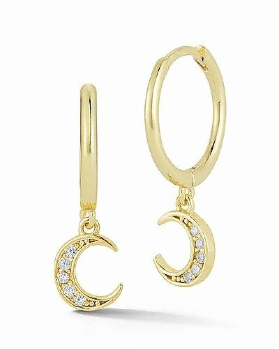 Earrings * | Glaze Jewelry Silver Cz Moon Huggie Earrings Women